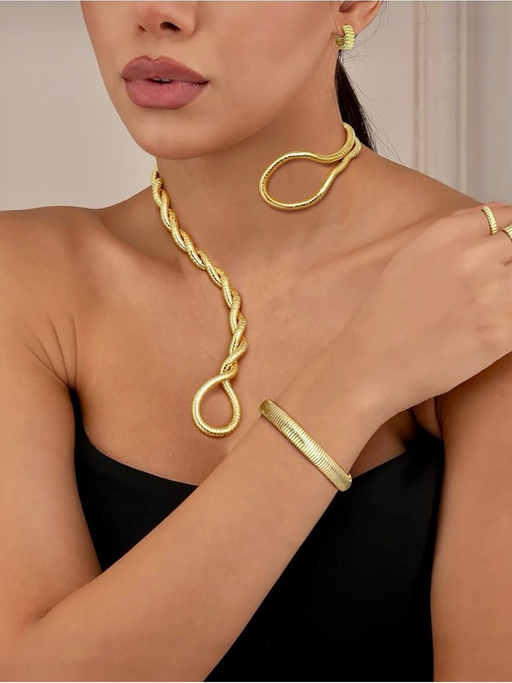 Gold-Plated Twisted Loop Necklace set